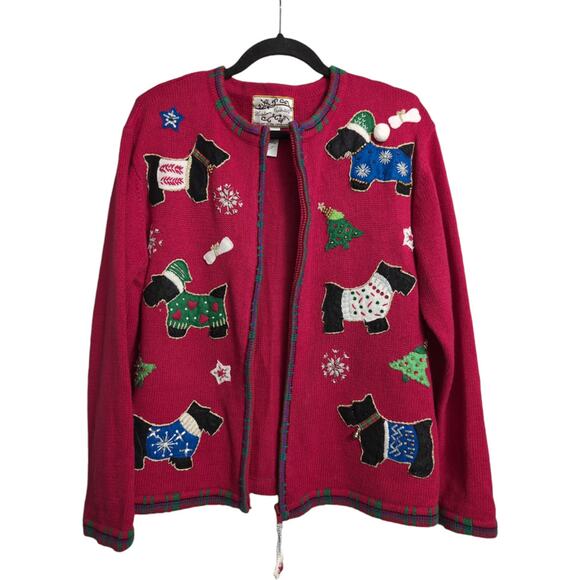 VTG Heirloom Collectibles Red Christmas Dog Applique Cardigan Sweater Size M - Picture 3 of 8